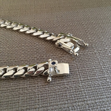 Cuban Link Necklace 11mm Zircon Sapphire 999 Silver